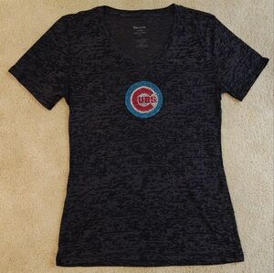 Y2K Chicago Cubs Burnout Semi Sheet T-shirt w Blinged Logo.